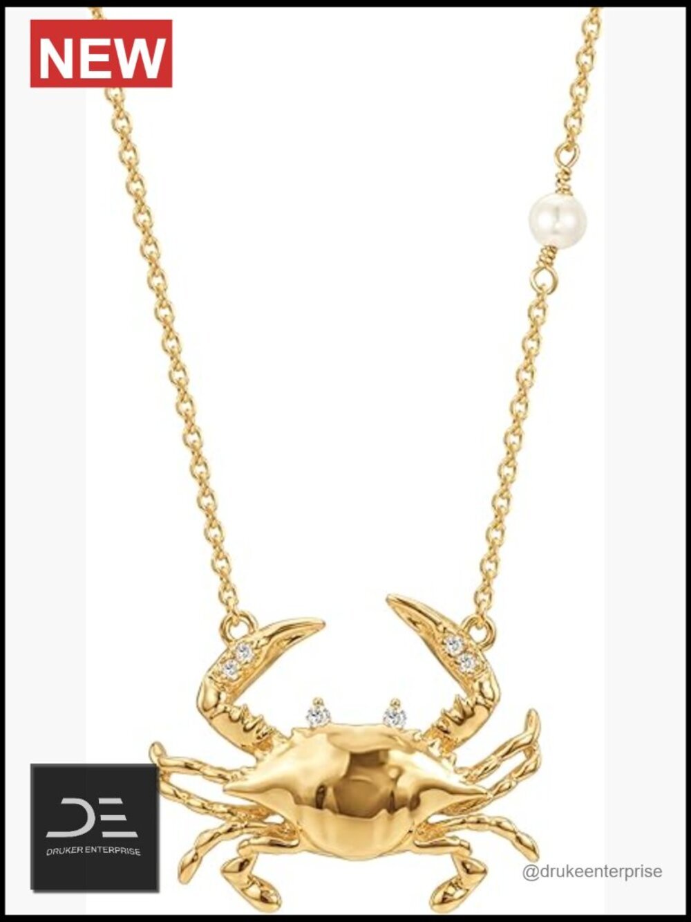 Ocean Pendant Necklace, 18K Gold Plated Imitation Pearl Cubic Zirconia Boho